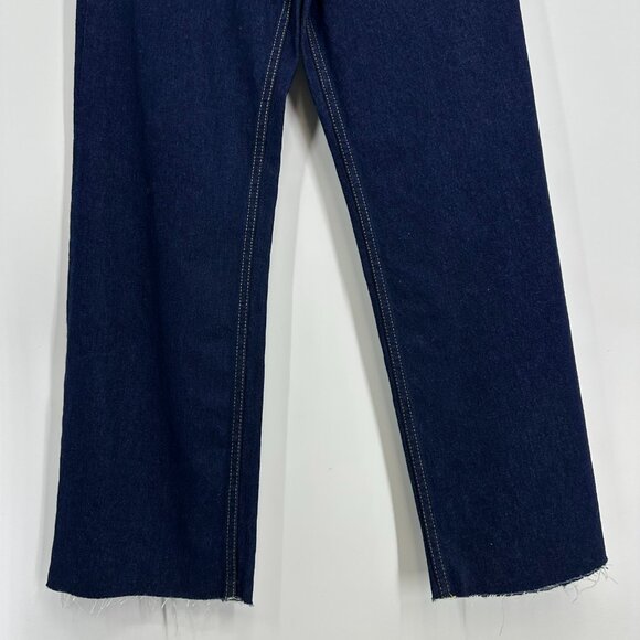 Zara Cropped 90s Jeans 2 High Rise Waist Raw Frayed Hem Dark Wash Blue Denim NEW - Picture 8 of 12